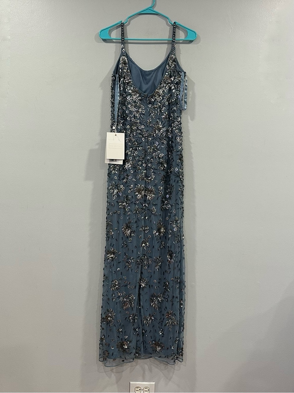 Mac Duggal 5477 Slate Gray Floral Embellished Scoop Neck Evening Gown Sz 4 NEW - Picture 6 of 8